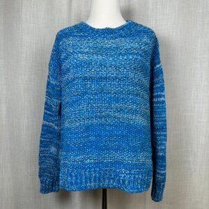 Gap Chunky Knit Pullover Sweater Womens S Preppy Fisherman Thick Marled Blue